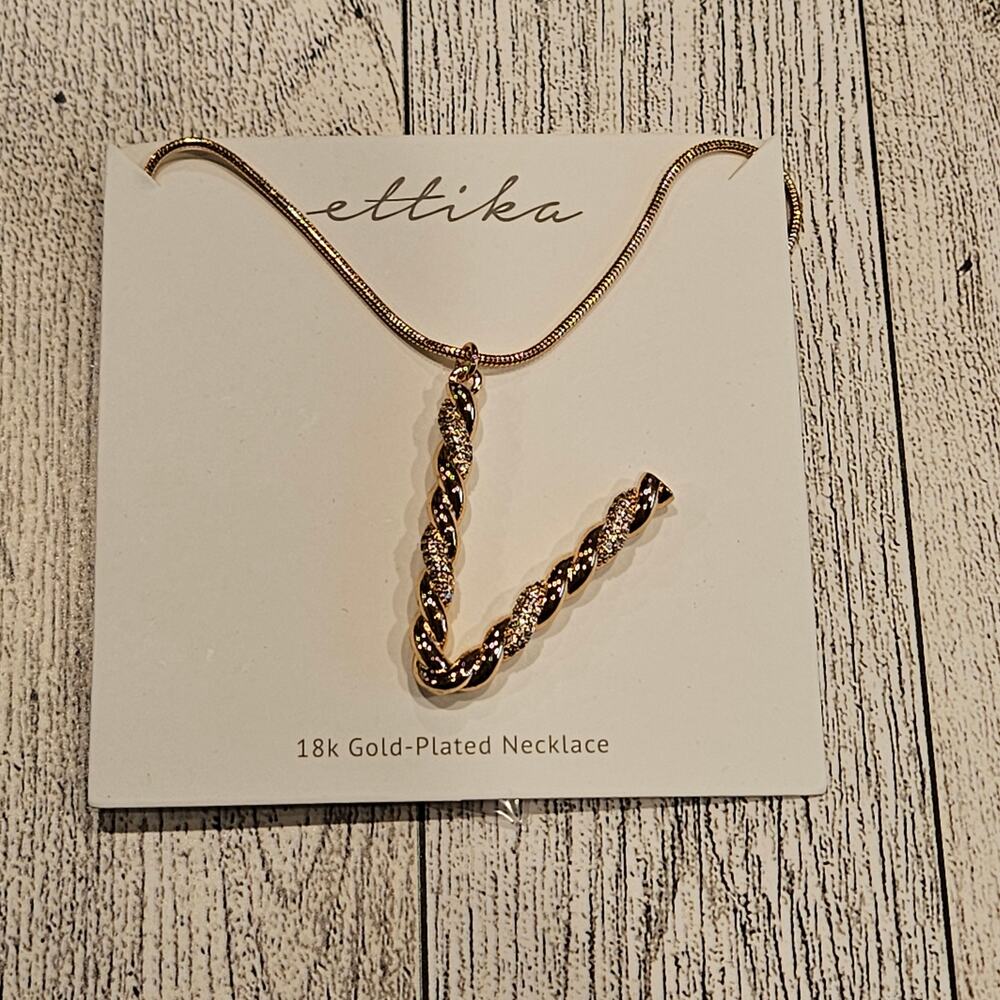 Ettika Women's 18K Gold-plated & Cubic Zirconia Initial V Pendant‎ Necklace